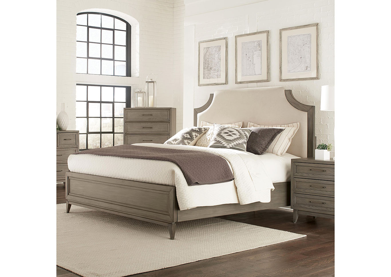 Vogue Gray Wash Queen/Full Upholstered Bed,Riverside