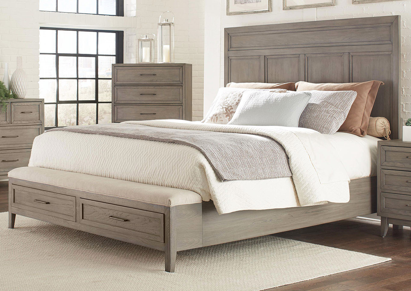 Vogue Gray Wash California King Panel Storage Bed,Riverside