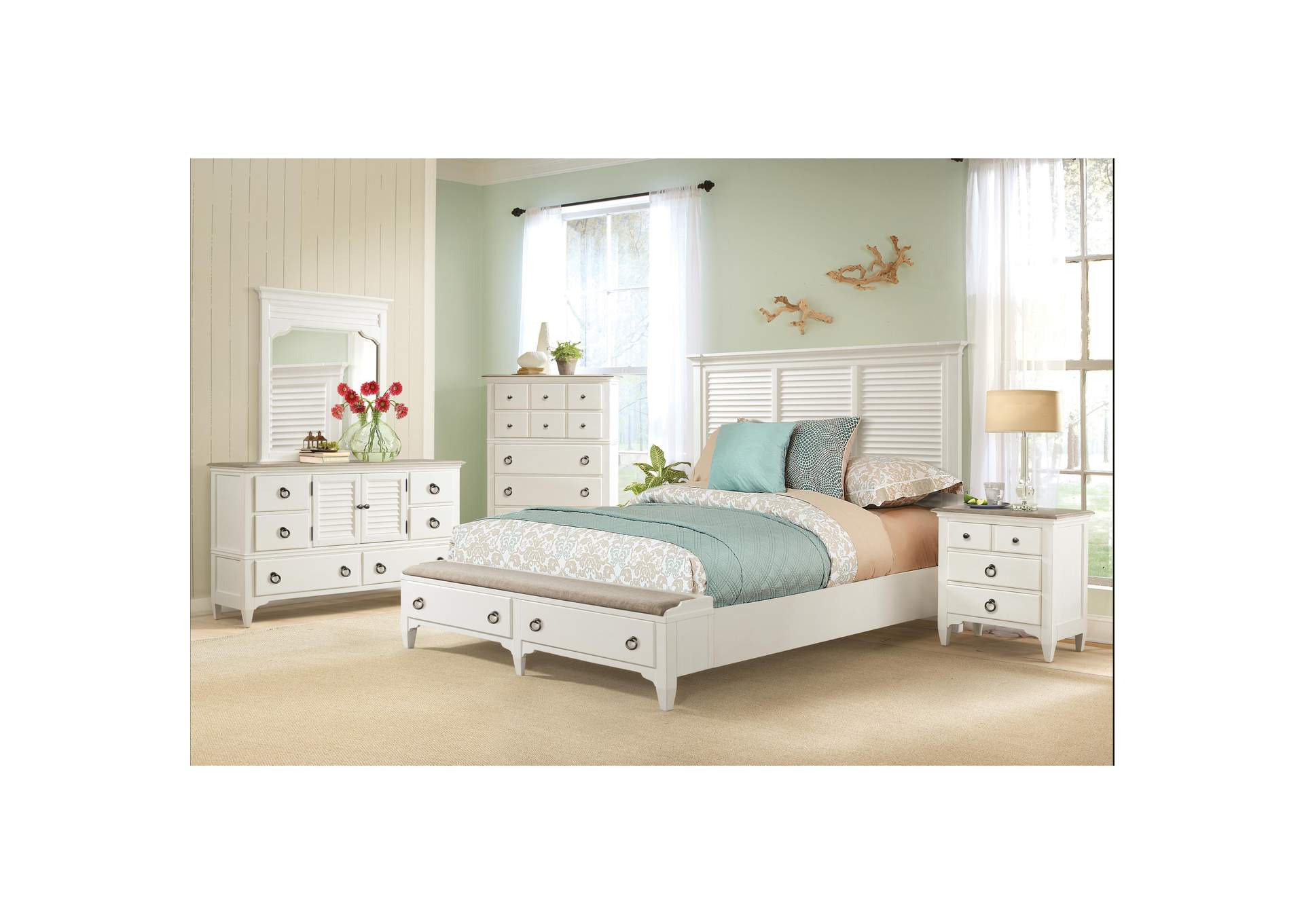 Myra Paperwhite Queen/Full Louver Bed,Riverside