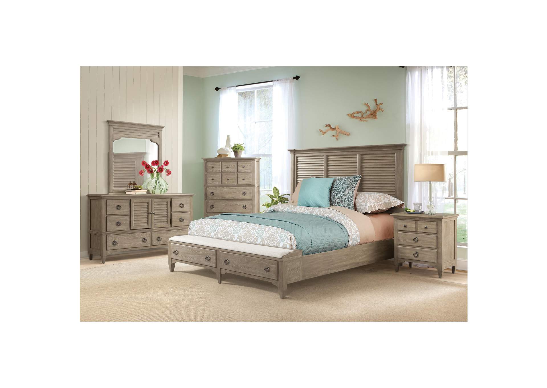 Myra Natural Queen/Full Louver Storage Bed,Riverside