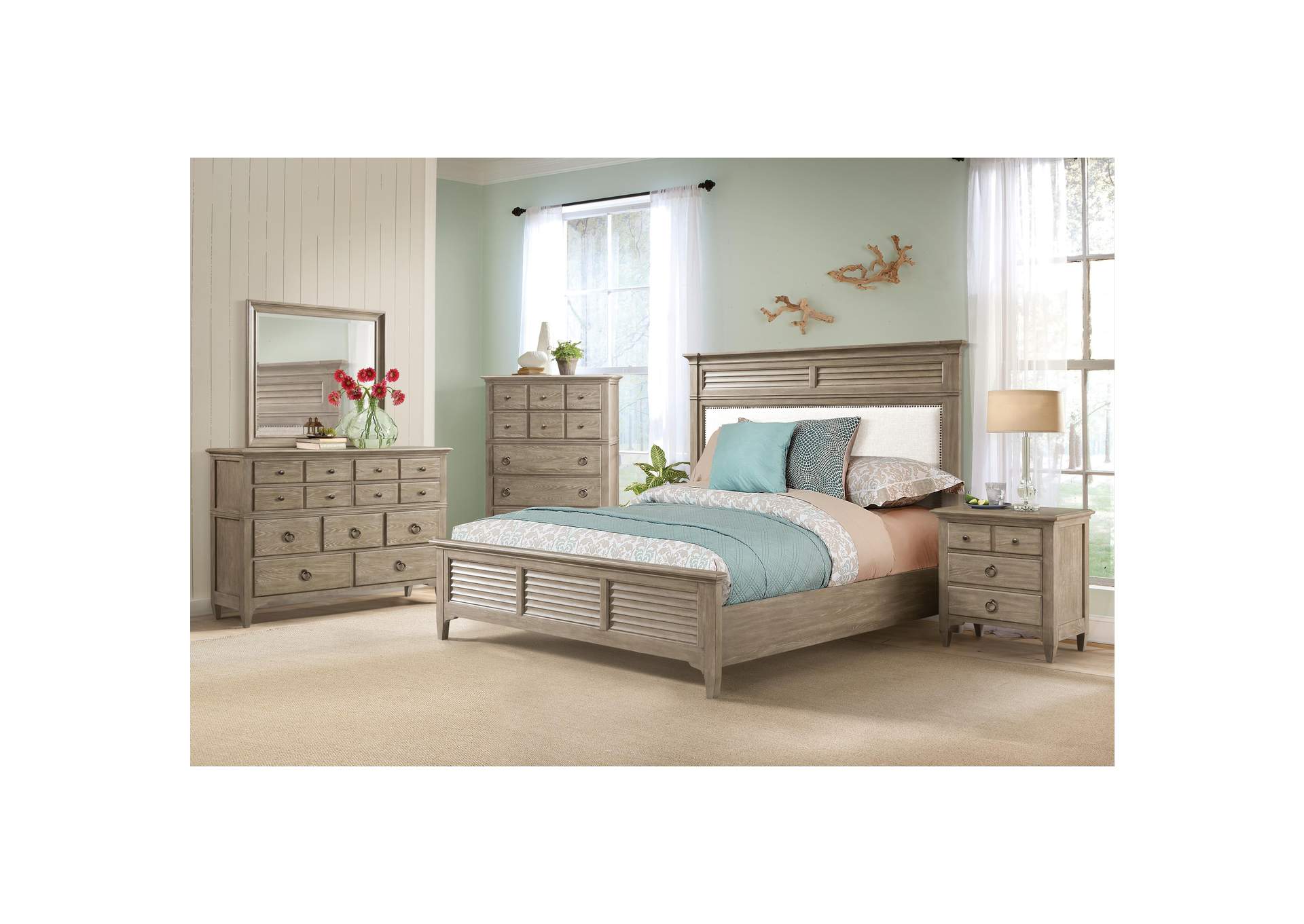 Myra Natural Queen/Full Upholstered Louver Bed,Riverside