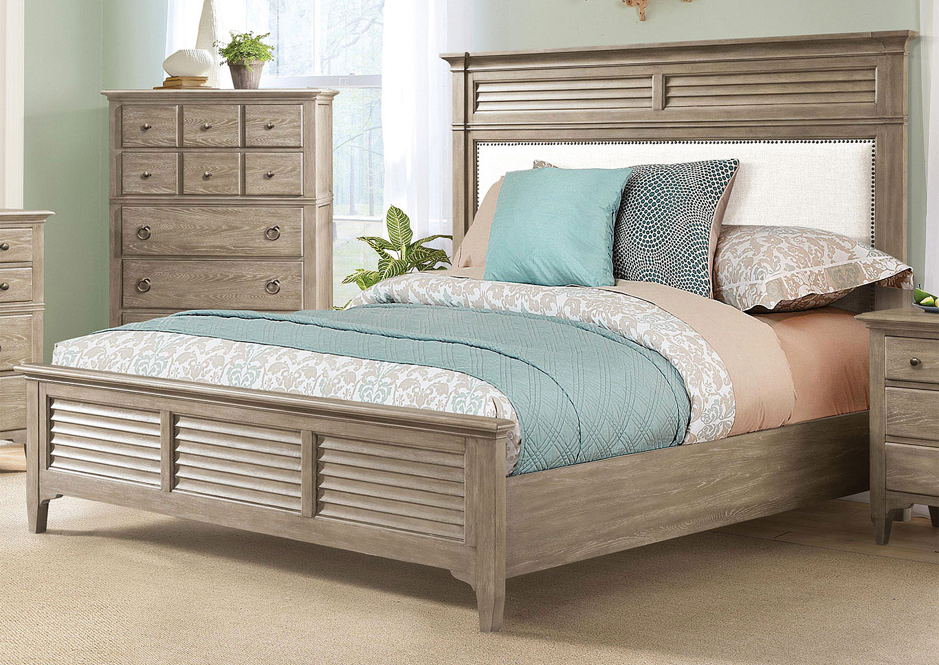 Myra Natural Queen/Full Upholstered Storage Bed,Riverside