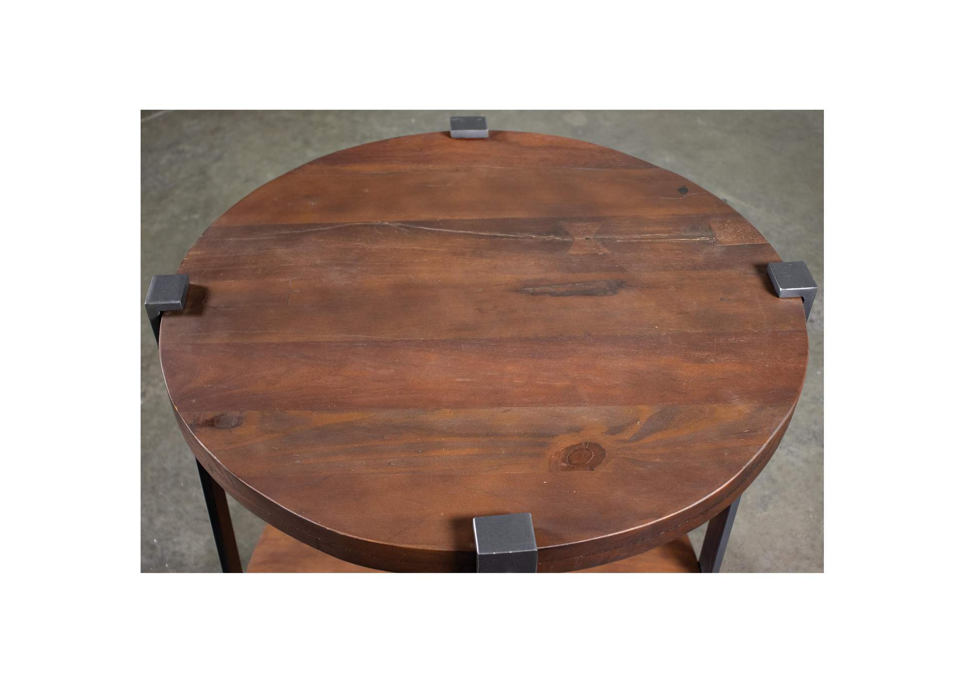 Quinton Patina Wood/black Metal Round End Table,Riverside