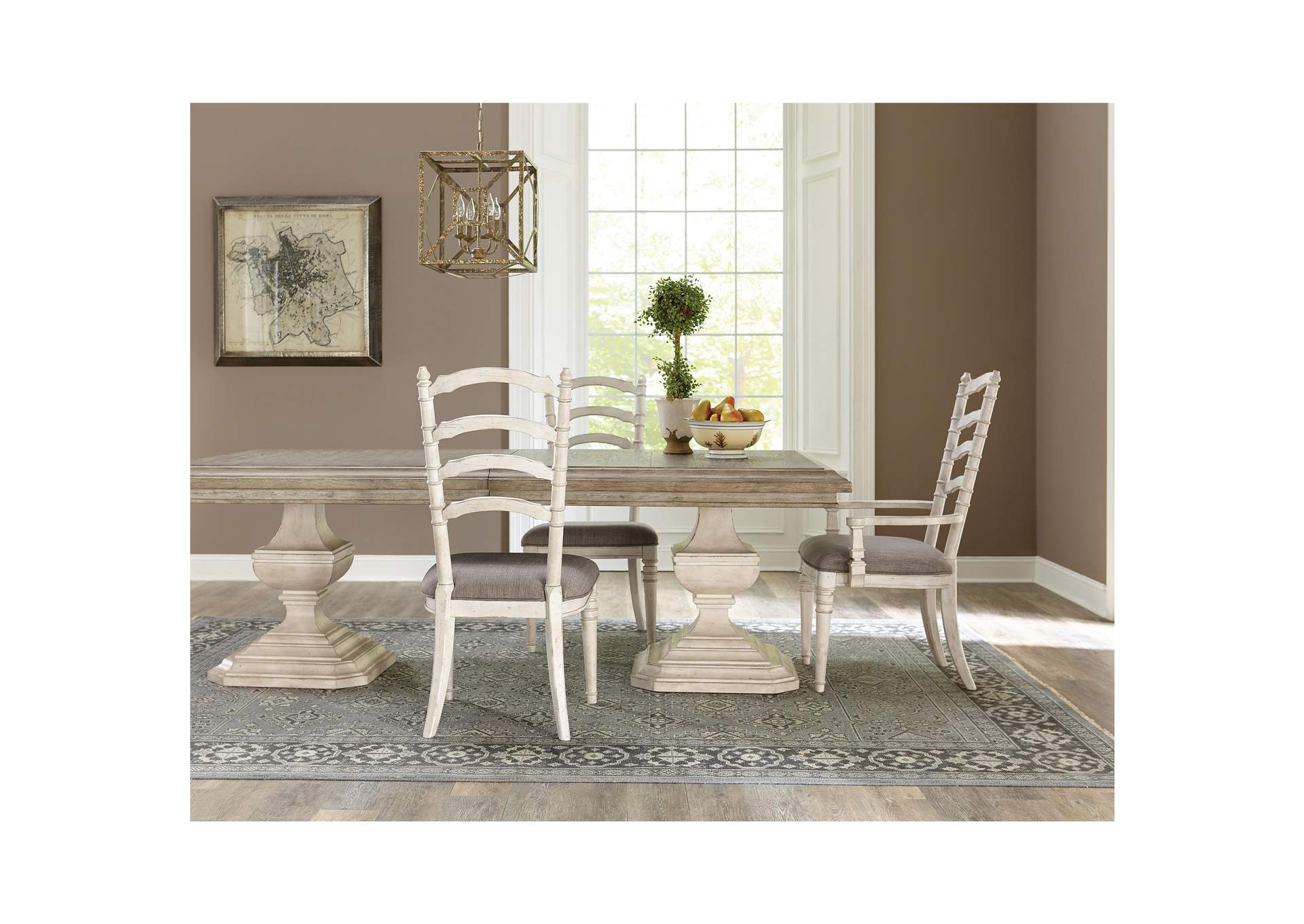 Elizabeth Smokey White Upholstered Ladder-Back Arm Chair 2in [Set of 2],Riverside