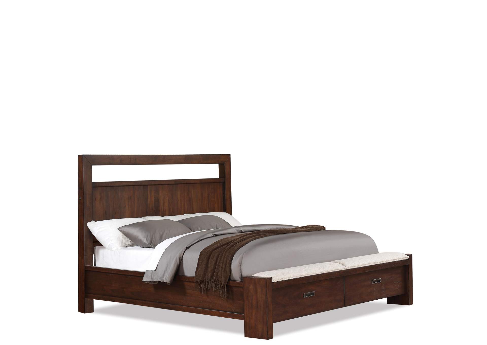 Riata Warm Walnut Queen Panel Bed w/ Upholstered Bench Footboard,Riverside