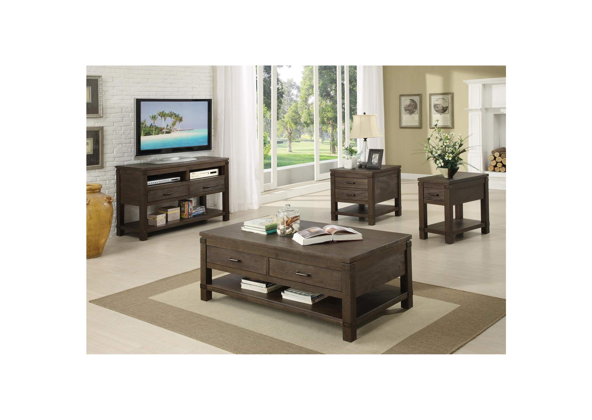 Promenade Warm Cocoa Chairside Table,Riverside