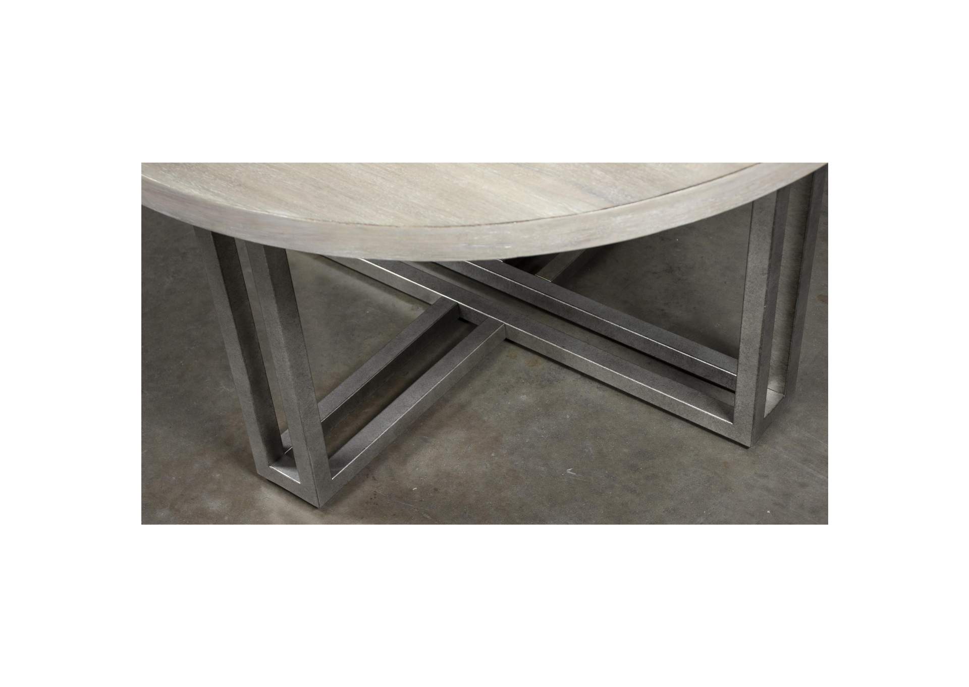 Adelyn Crema Gray Round Cocktail Table,Riverside