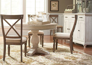 Image for Aberdeen Weathered Worn White Round Extension Dining Table w/4 Side Chairs
