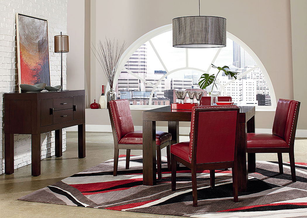 Couture Elegance Square Dining Table w/4 Red Side Chair,Standard