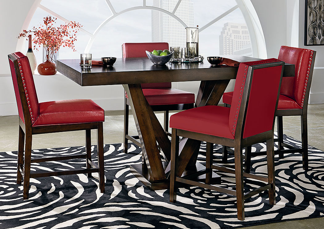 red counter height dining set