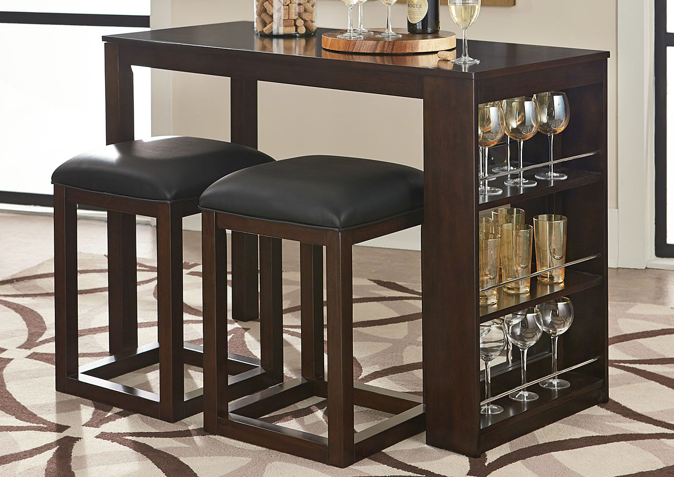 Porter Brown Counter Table w/2 Barstool,Standard