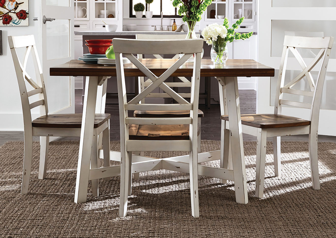 Amelia Brown/White Dining Table w/4 Side Chair,Standard