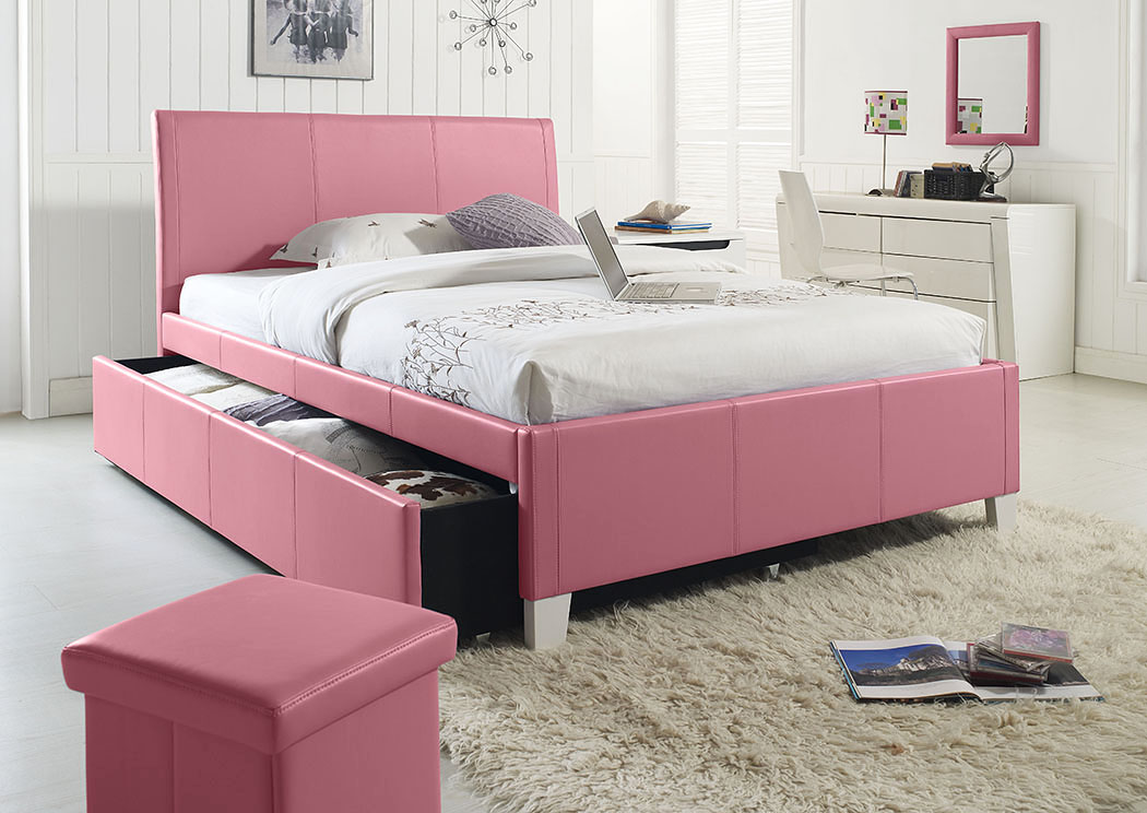 Fantasia Pink Full Trundle Bed,Standard