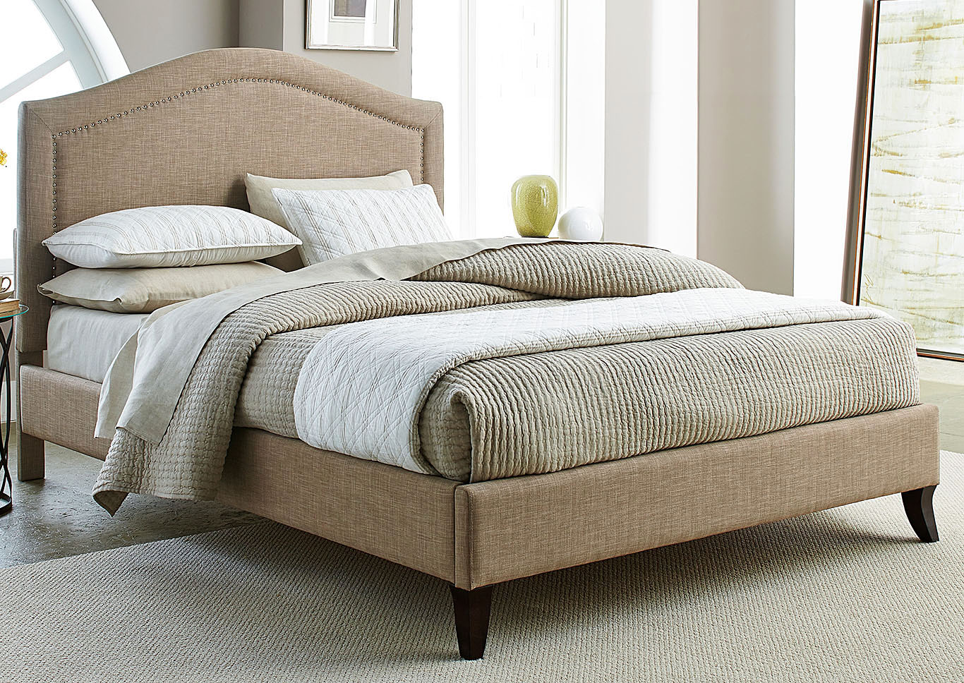 Simplicity Linen Camel Back Queen Bed,Standard