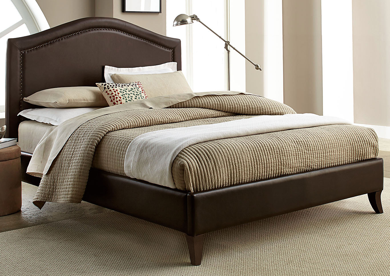 Simplicity Brown Camel Back King Bed,Standard