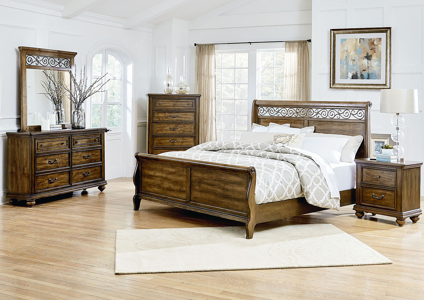 Monterey Brown Queen Sleigh Bed w/Dresser and Mirror,Standard