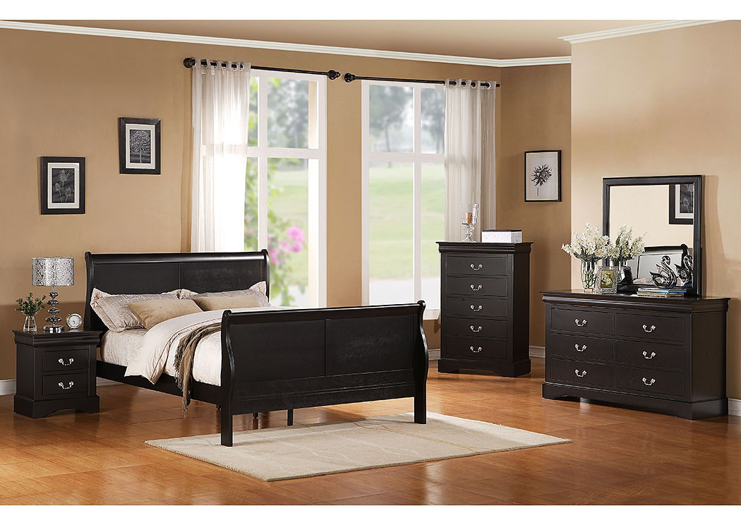 Lewiston Black Queen Sleigh Bed w/Dresser and Mirror,Standard