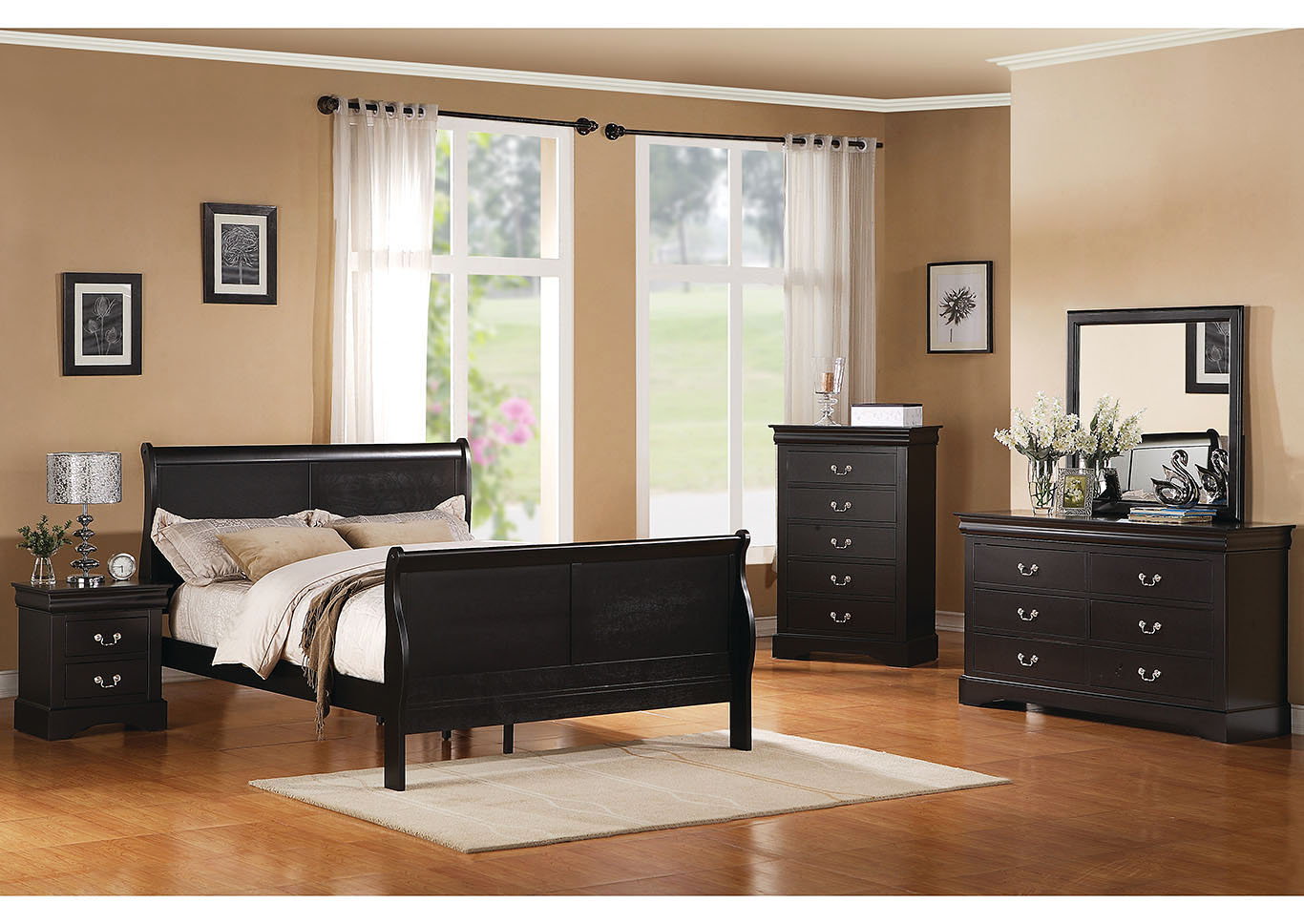 Lewiston Black Queen Sleigh Bed,Standard