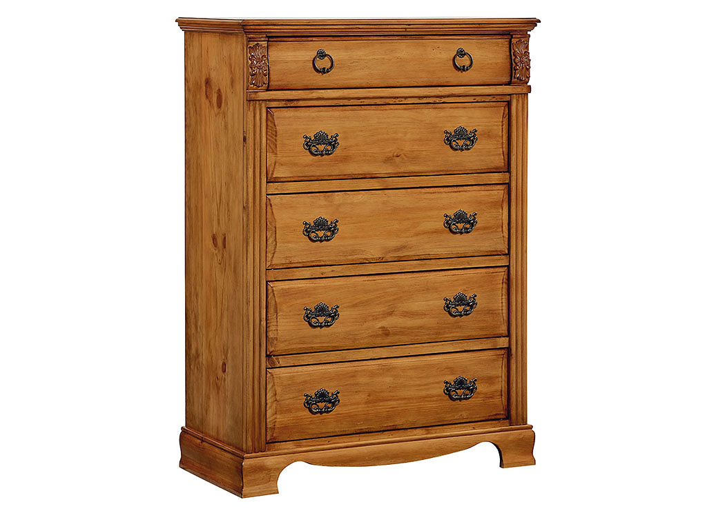 Georgetown Golden Honey Pine 5 Drawer Chest,Standard