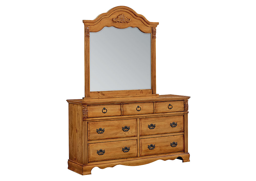 Georgetown Golden Honey Pine Dresser w/Mirror,Standard