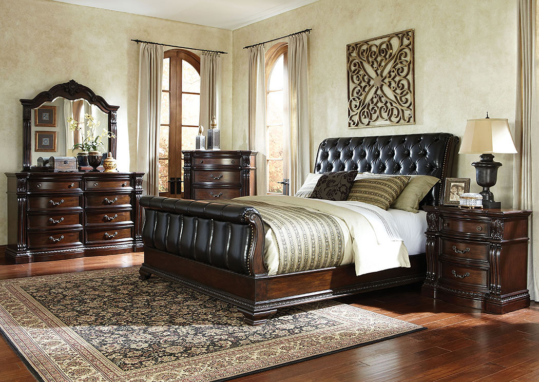 Churchill Brown Queen Sleigh Bed w/Dresser and Mirror,Standard