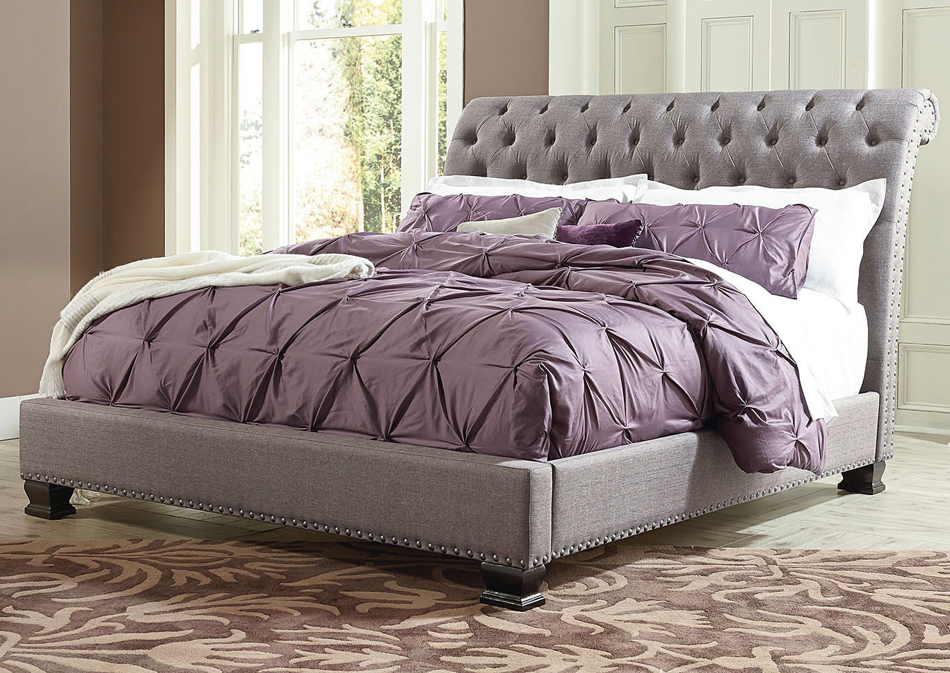 Garrison Charcoal King Upholstered Bed,Standard