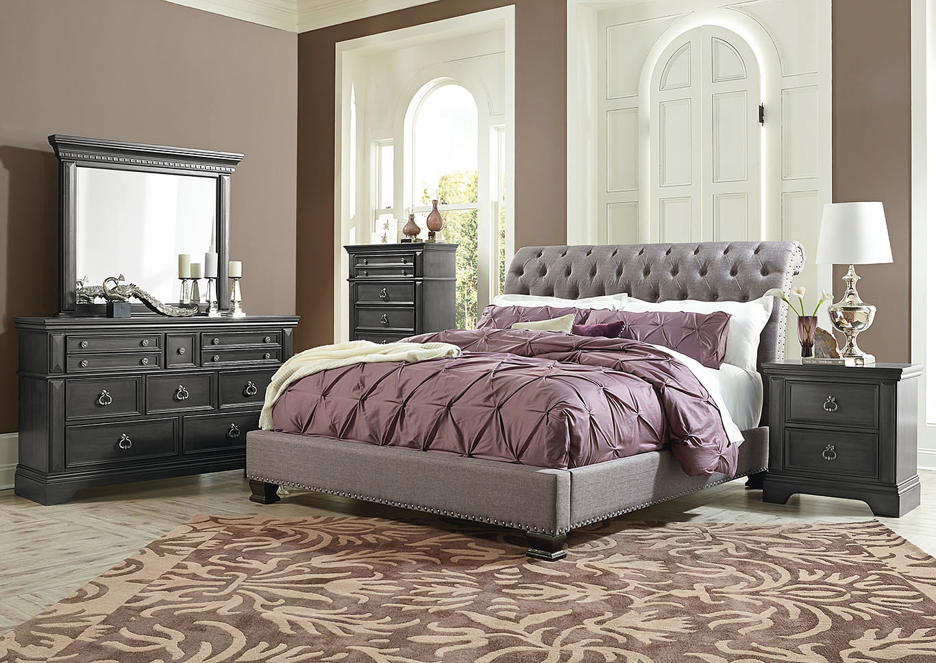 Garrison Charcoal King Upholstered Bed,Standard