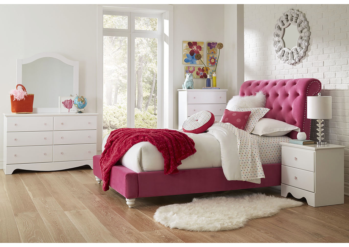 Gabby Pink Twin Upholstered Bed,Standard