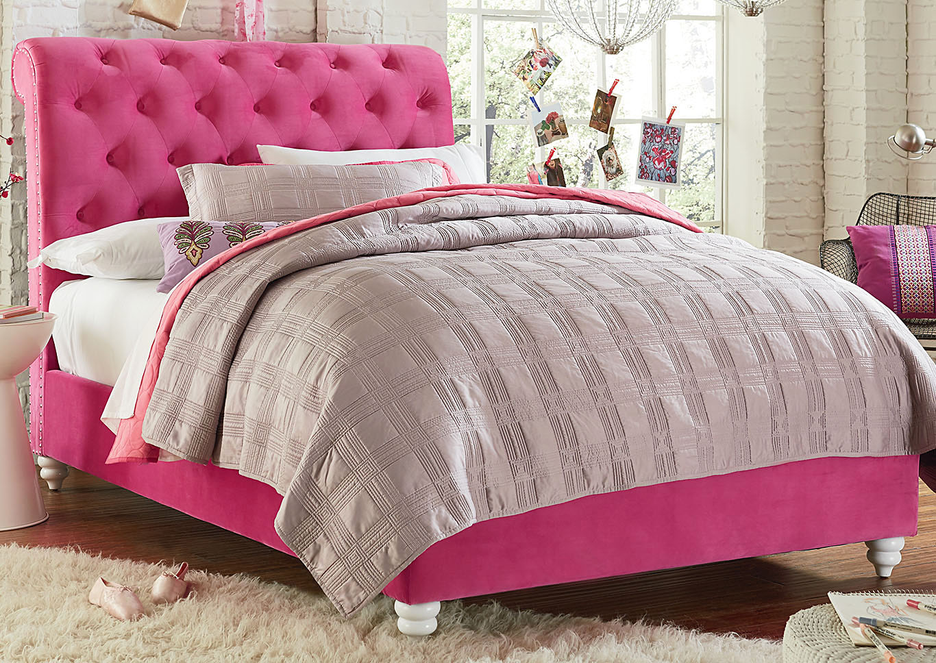 Gabby Pink Twin Upholstered Bed,Standard