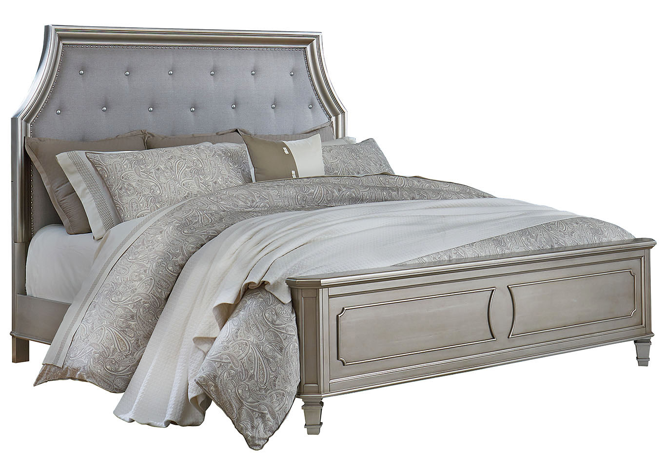 Windsor Silver Queen Upholstered Panel Bed,Standard