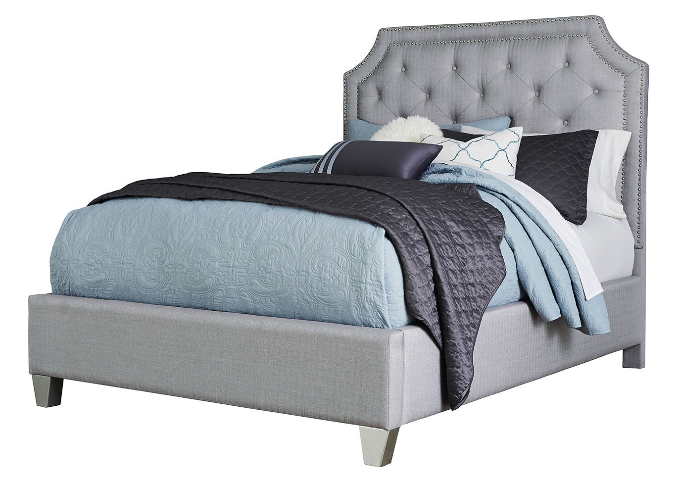 Windsor Silver Queen Upholstered Platform Bed,Standard