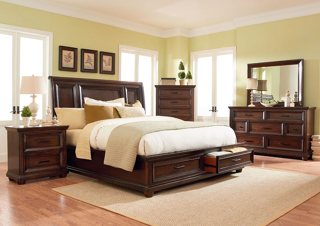 Vineyard Brown Queen Storage Bed w/Dresser and Mirror,Standard