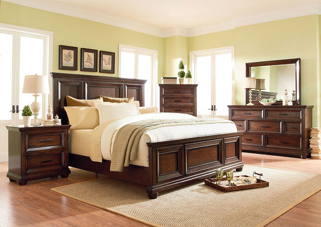 Vineyard Brown Queen Panel Bed w/Dresser and Mirror,Standard