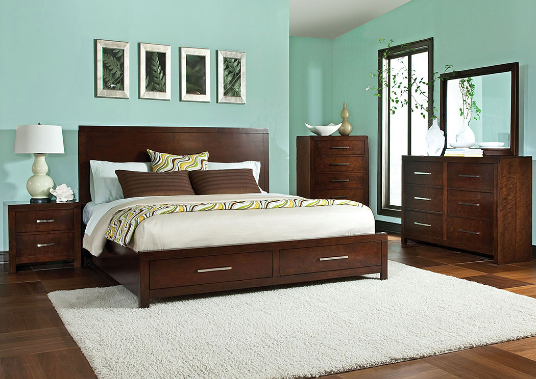 Metro Brown Queen Storage Bed w/Dresser and Mirror,Standard