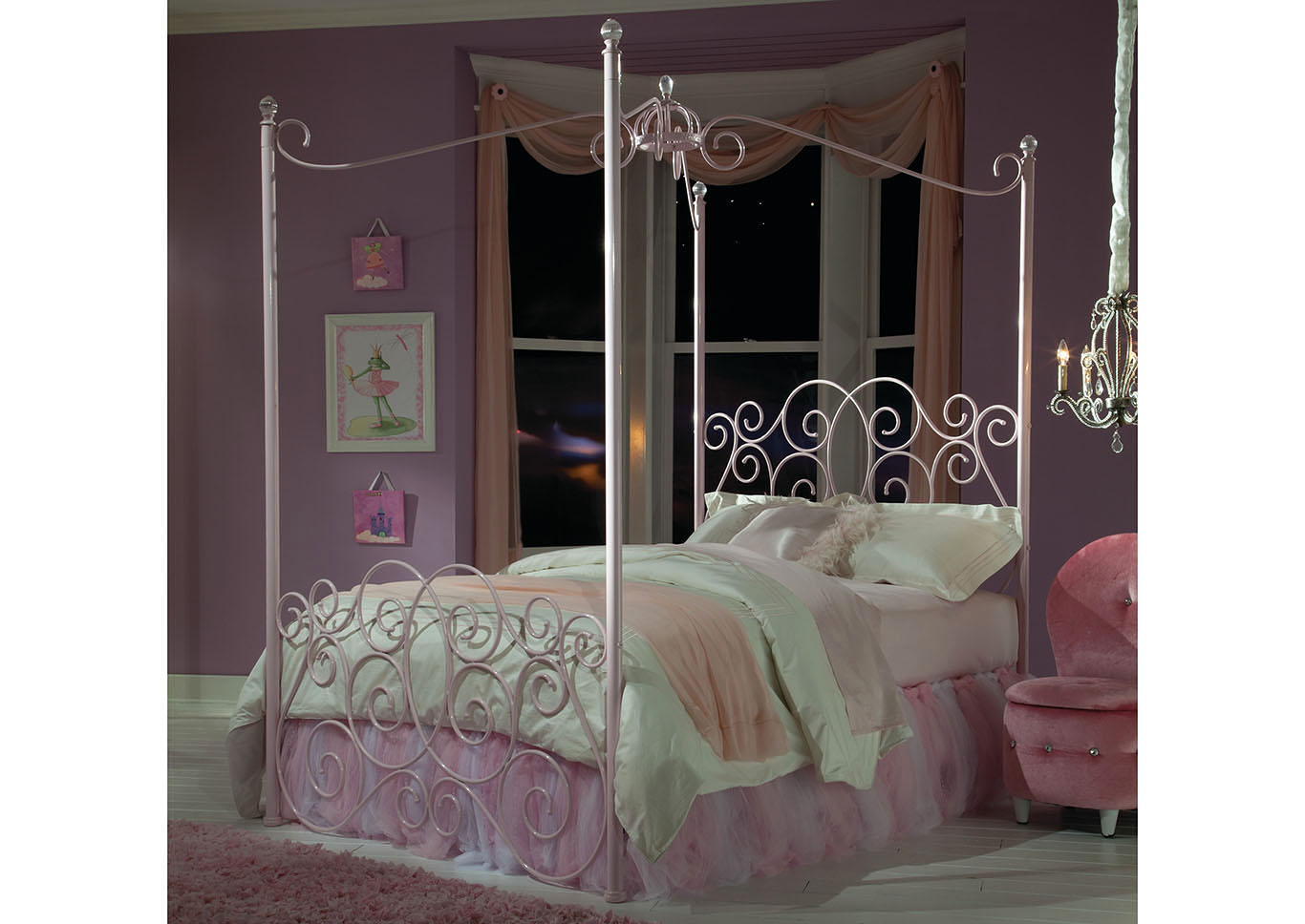 Princess Pink Full Canopy Bed,Standard