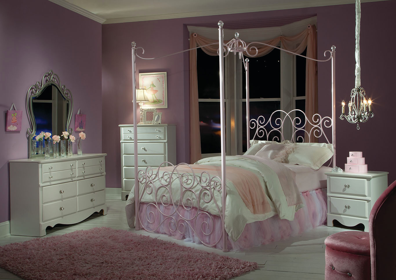 Princess Pink Full Canopy Bed,Standard