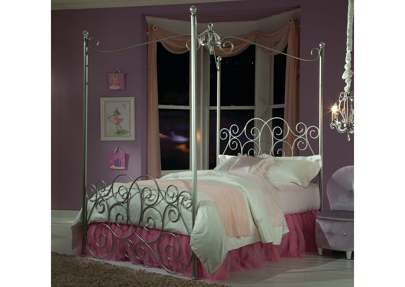 Princess Silver Twin Canopy Bed,Standard