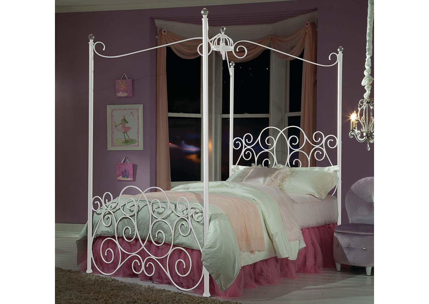 Princess White Twin Canopy Bed,Standard