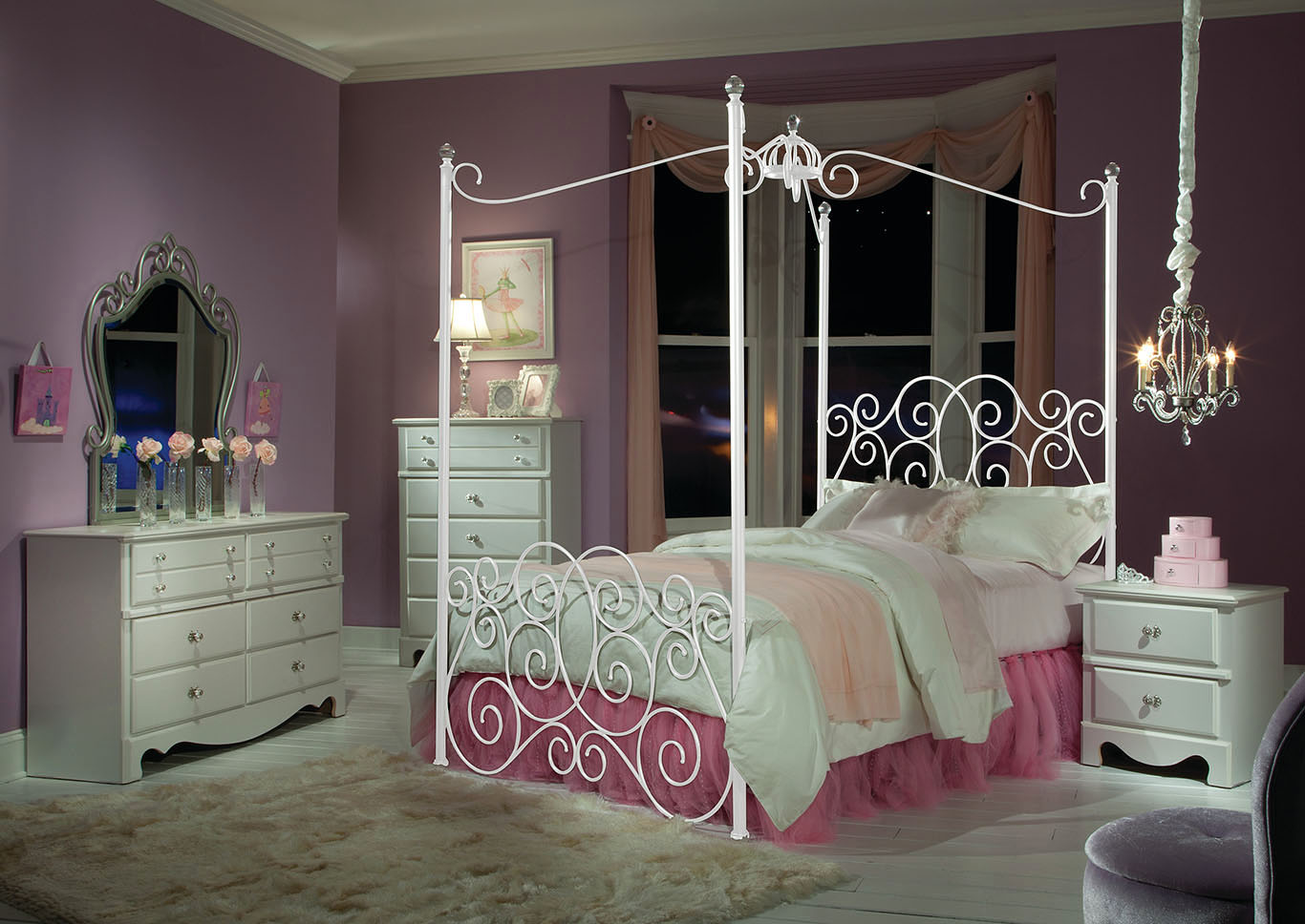 Princess White Twin Canopy Bed,Standard