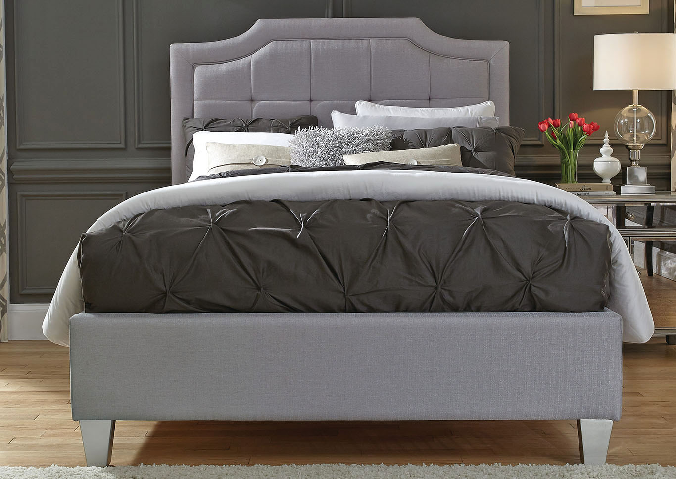 Stella Gray King Upholstered Platform Bed,Standard