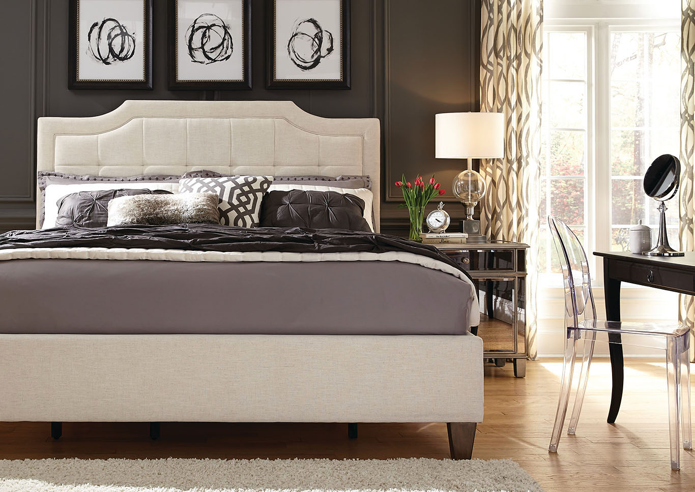 Stella Ivory King Upholstered Platform Bed,Standard