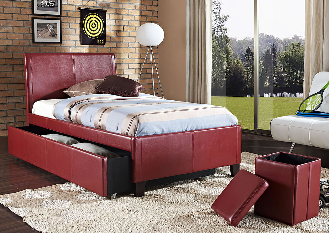 New York Red Full Trundle Bed,Standard