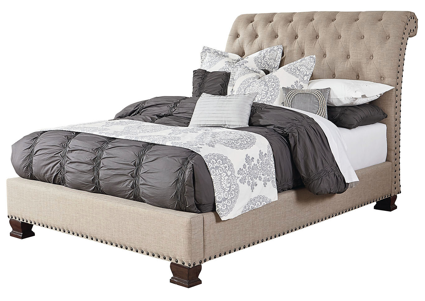 Charleston Brown Queen Upholstered Bed,Standard