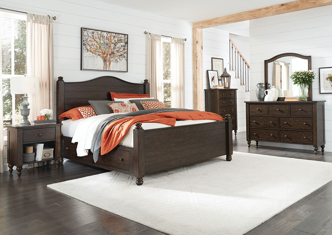 Paisley Court Brown King Poster Storage Bed w/Dresser and Mirror,Standard