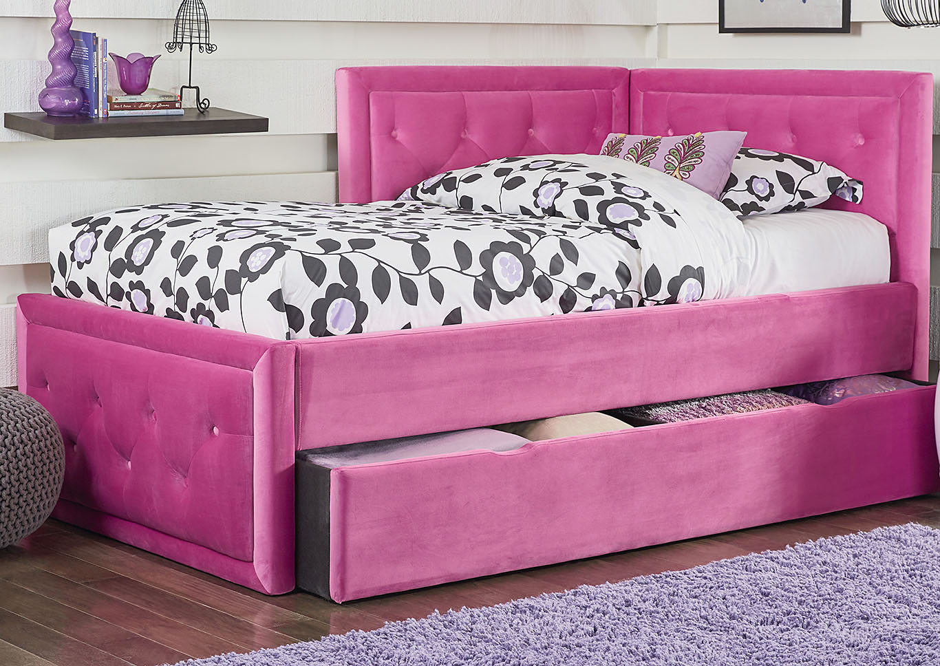 Avery Pink Twin Corner Bed w/Trundle,Standard