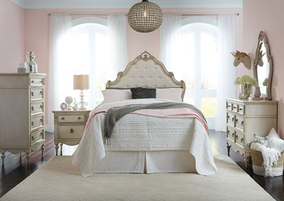 Image for Giselle Beige Twin Upholstered Bed w/Dresser and Mirror