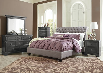 Image for Garrison Charcoal Queen Upholstered Bed w/Dresser and Mirror