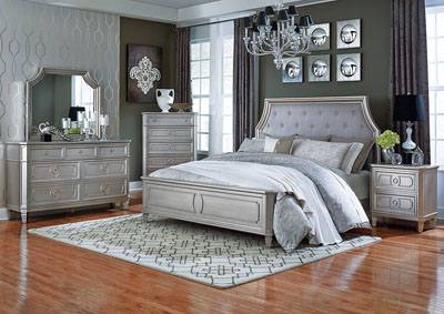 Image for Windsor Silver Queen Upholstered Panel Bed w/Dresser and Mirror