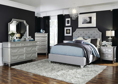 Image for Windsor Silver Queen Upholstered Platform Bed w/Dresser and Mirror