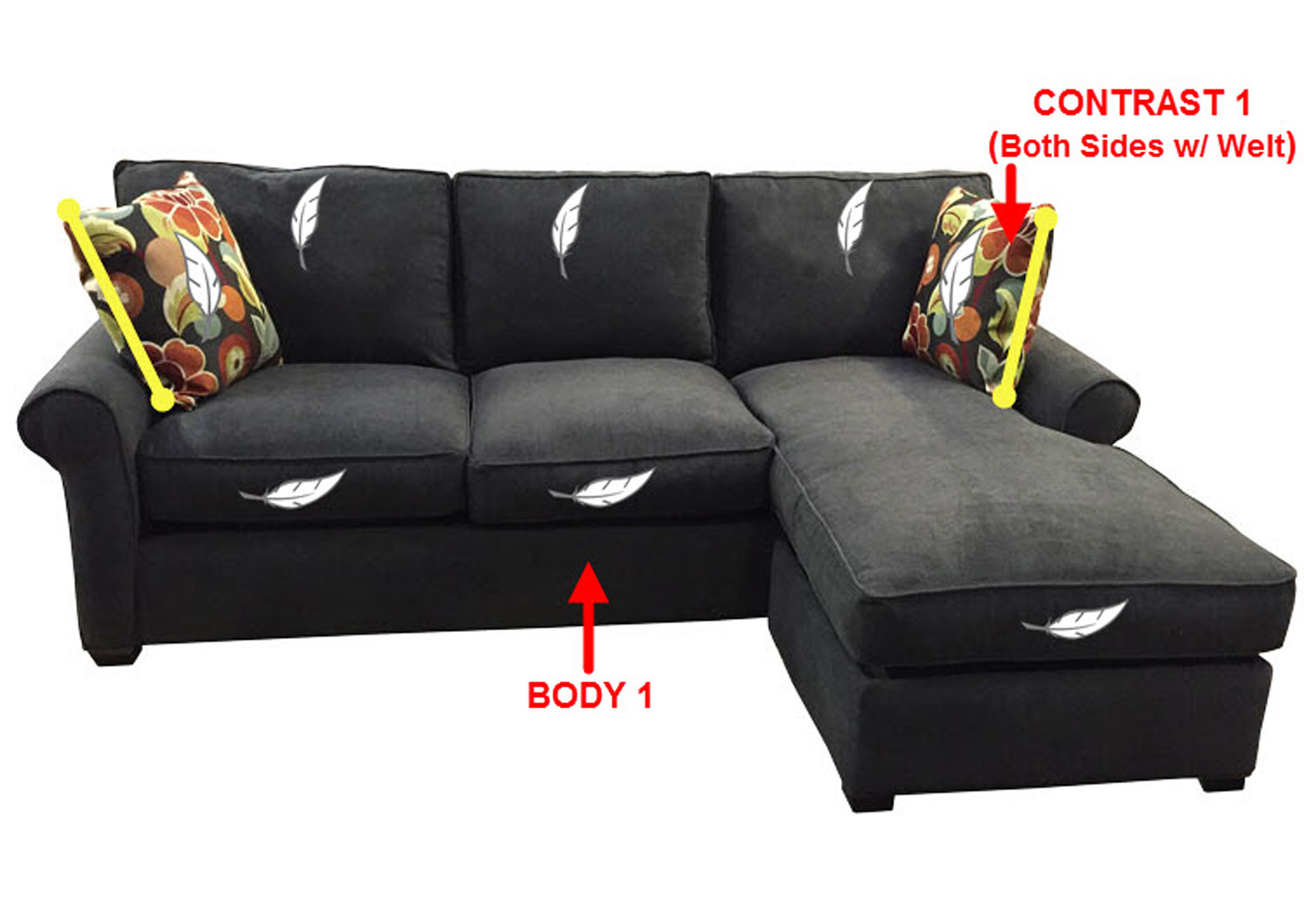 Performance Fabric Sofa Chaise w/ Storage w/ 2 Pillows,Stanton